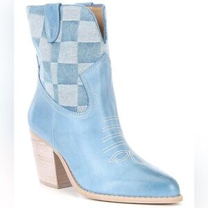 GB NWT Ace-HighTwo Checked Leather Cowboy Booties